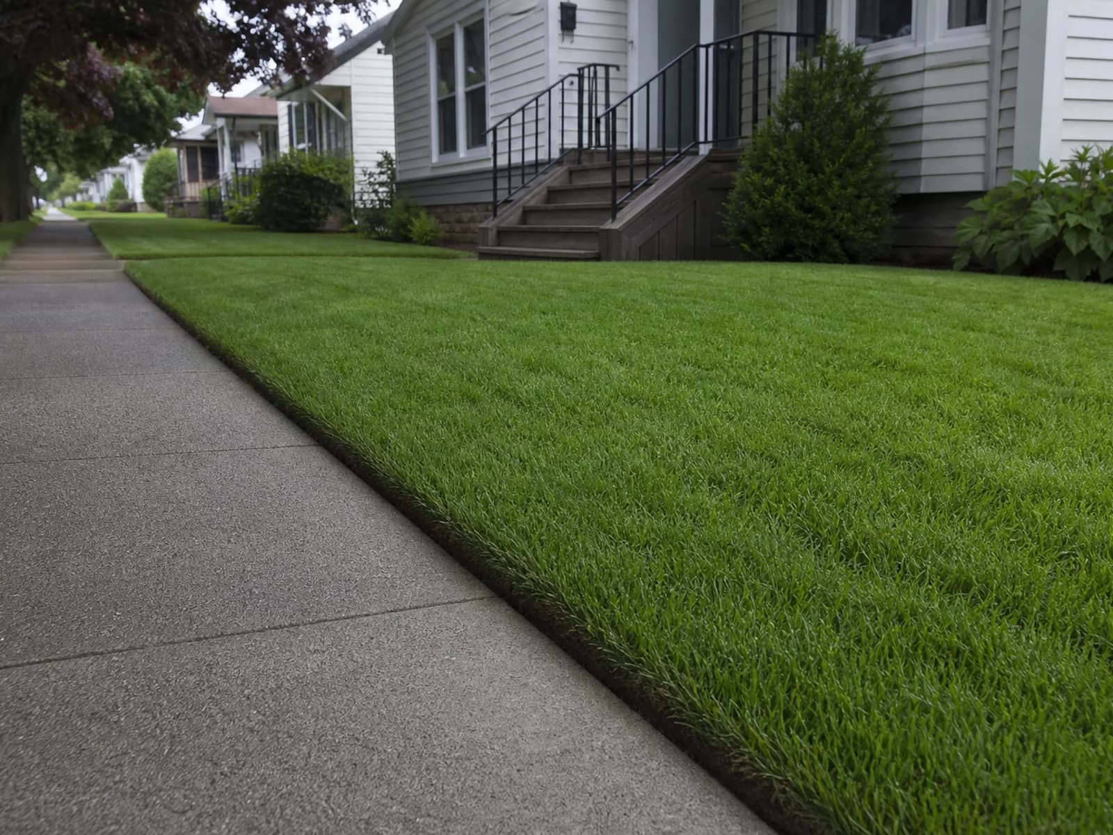 Clean sidewalk edge after edging cleanup.